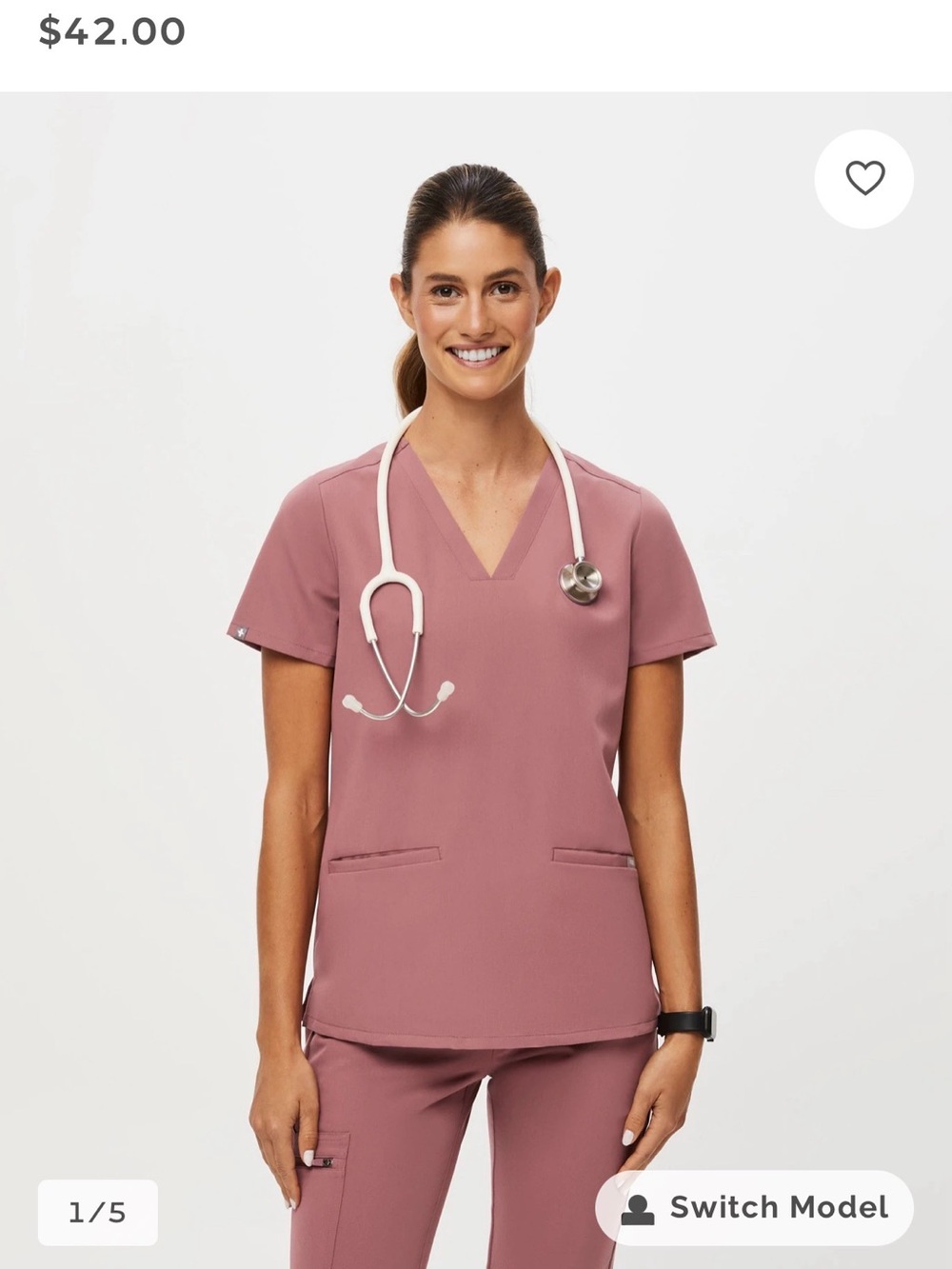 Figs Women's Mauve V-Neck Scrub Top